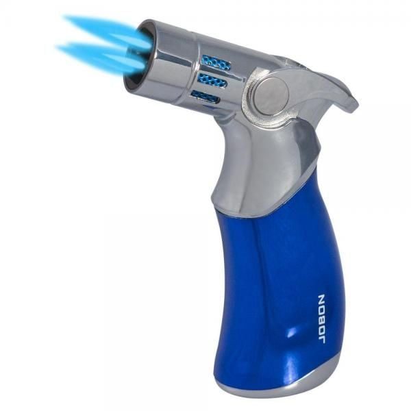 A torch lighter with a double jet flame.